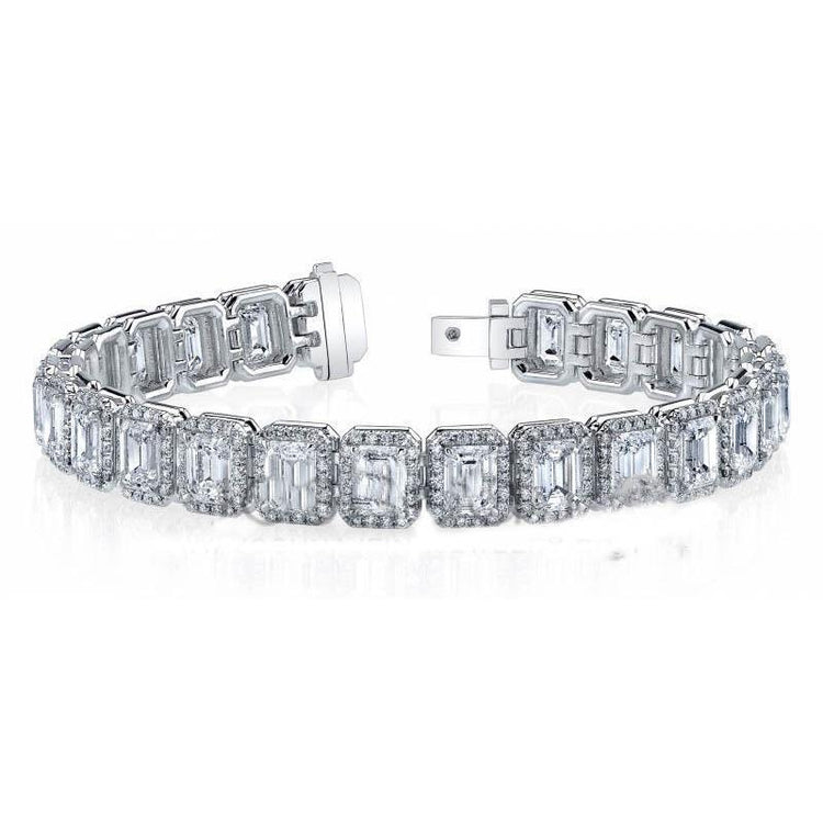 Bracelet Tennis 9 Carats Emeraude Et Naturel Diamants Ronds Bijoux Or Blanc