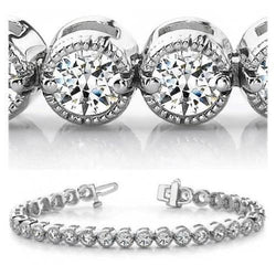 Bracelet Tennis À 10,50 Carats De Véritable Diamants Millgrains Bijoux Fin En Or Blanc