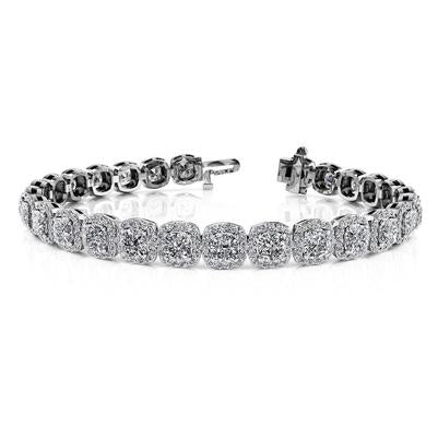 Bracelet Tennis À 19 Ct De Véritable Diamants Coussins Et Ronds 14K D'Or Blanc