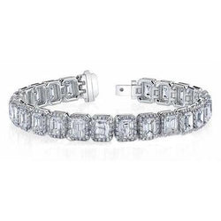 Bracelet Tennis À 28 Carats De Réel Diamants Emeraudes Bijoux En Or Blanc
