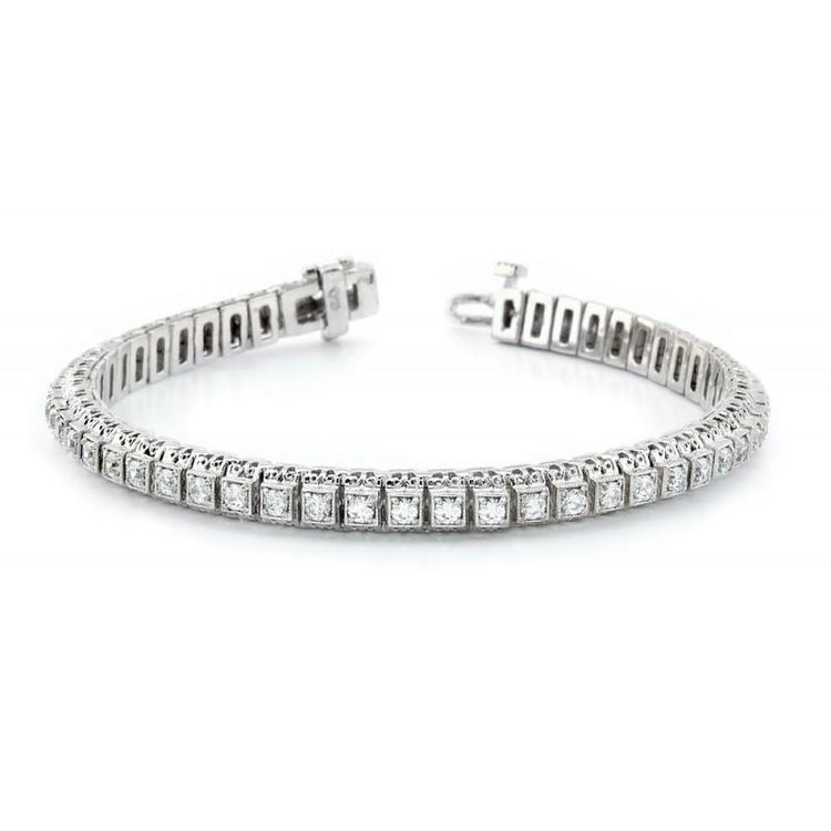Bracelet Tennis A 5,50 Carats De Véritable Diamants Ronds 14K D'Or Blanc Solide