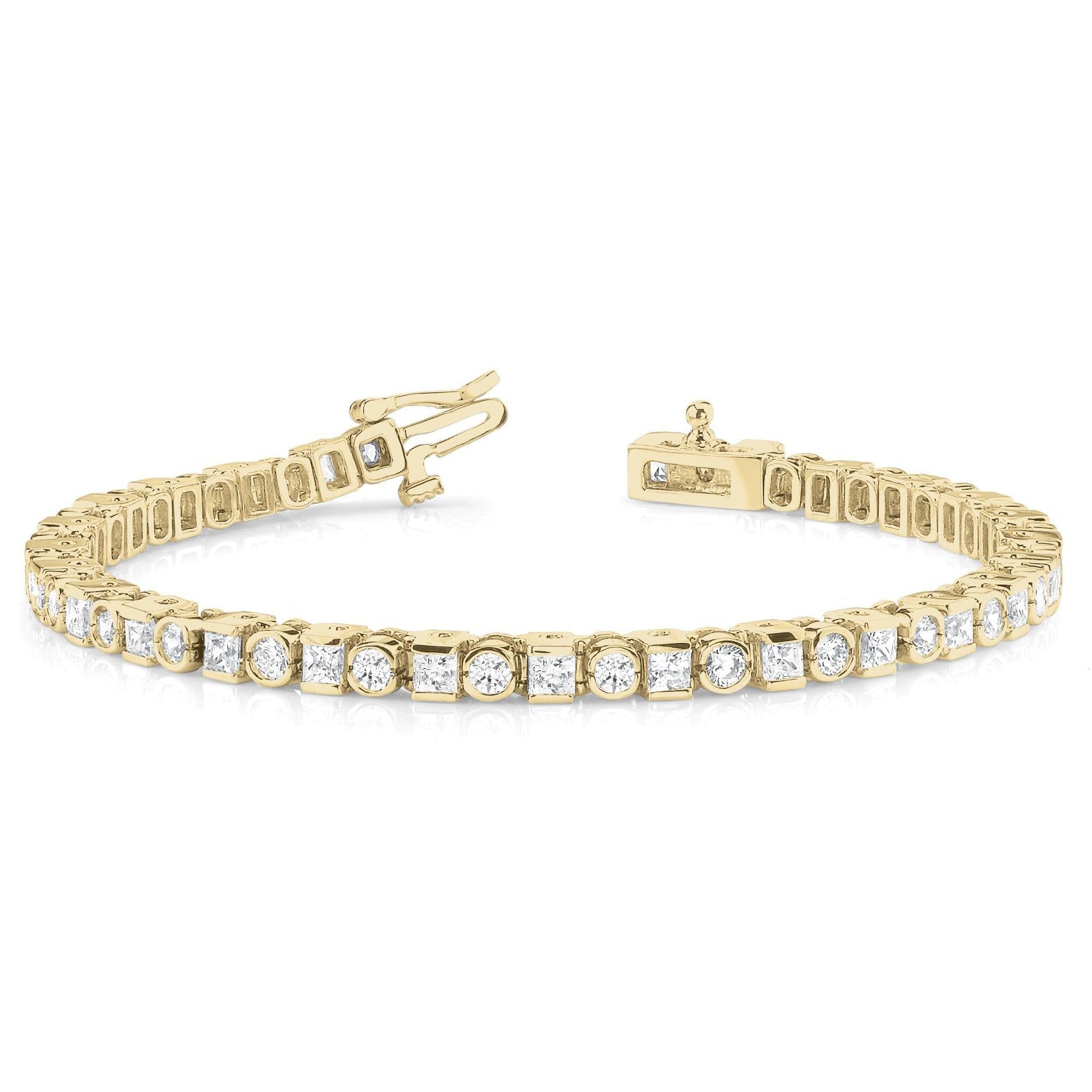 Bracelet Tennis À 7,35 Carats De Véritable Diamants Ronds Et Princesses 14K D'Or Jaune