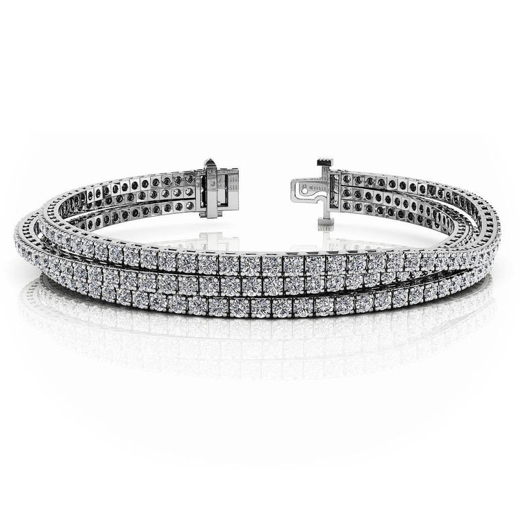 Bracelet Tennis À Triple Rang Flexible À 12 Ct De Réel Diamants Ronds Blanc