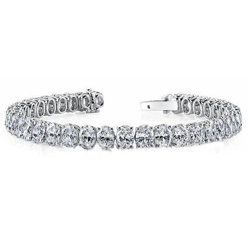 Bracelet Tennis Avec Griffes À 13,75 Carats De Réel Diamants Ovales Bijoux Fin En Or Blanc Solide