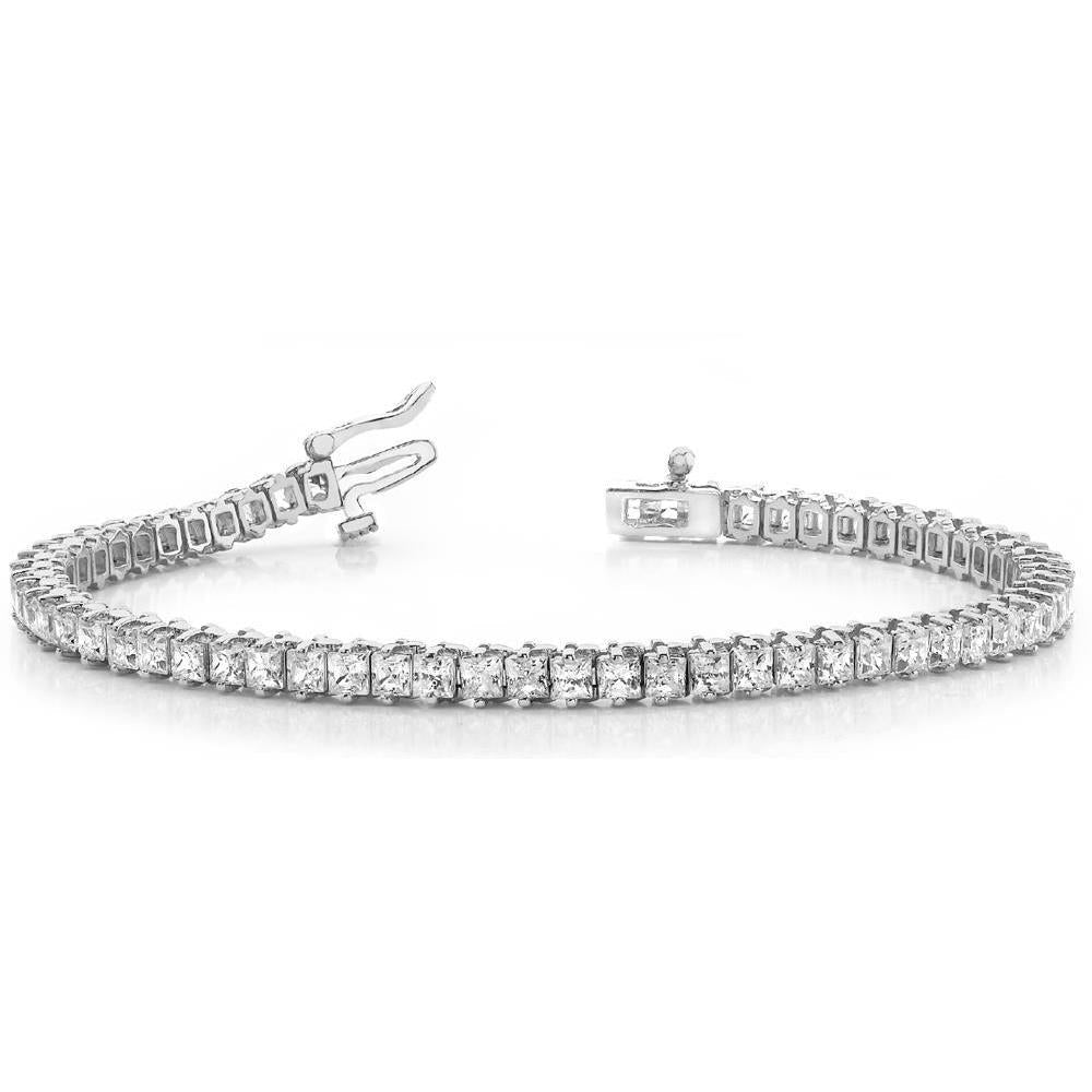 Bracelet Tennis Avec Griffes En Or Blanc à 9,70 Carats De Naturel Diamants Princesses