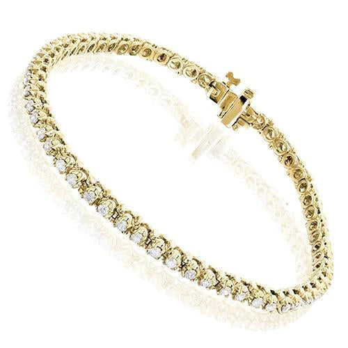 Bracelet Tennis Avec Griffes Pour Femmes  à 3,80 Carats De Authentique Diamants 14K D'Or Jaune
