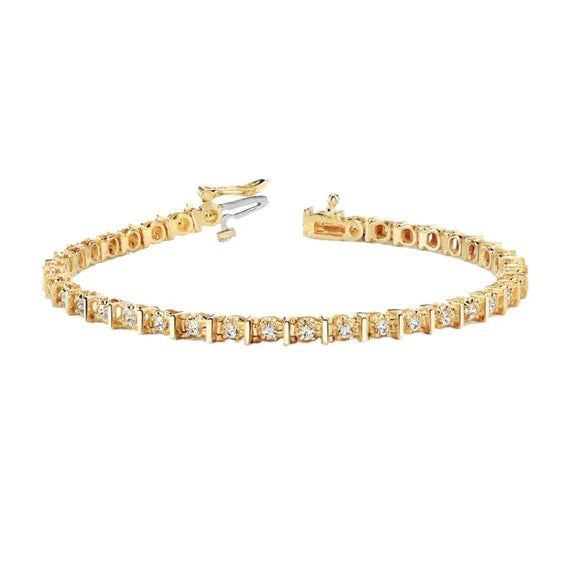 Bracelet Tennis Basique à 2 Carats De Réel Diamants 14 K D'Or Jaune