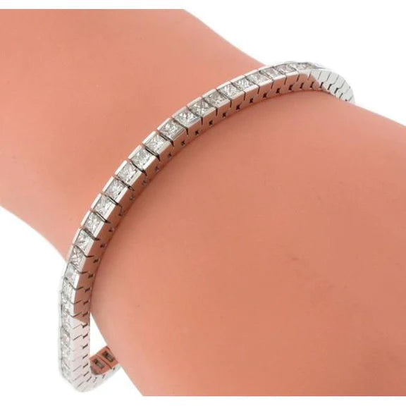 Bracelet Tennis Blanc En chaîne à 9 carats De Réel Diamants Princesses