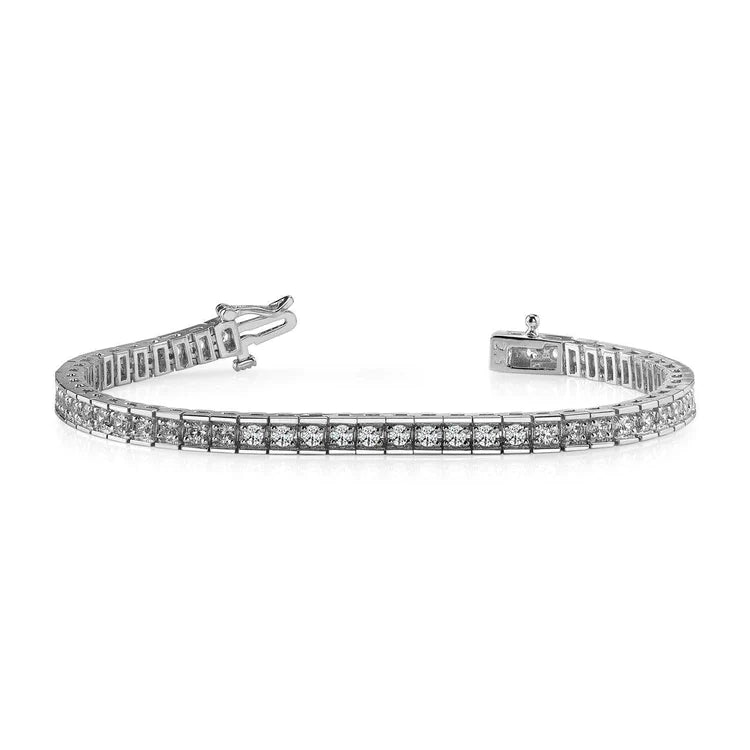 Bracelet Tennis Box Link 7.50 Ct Authentique Diamants Taille Ronde Or Blanc 14K