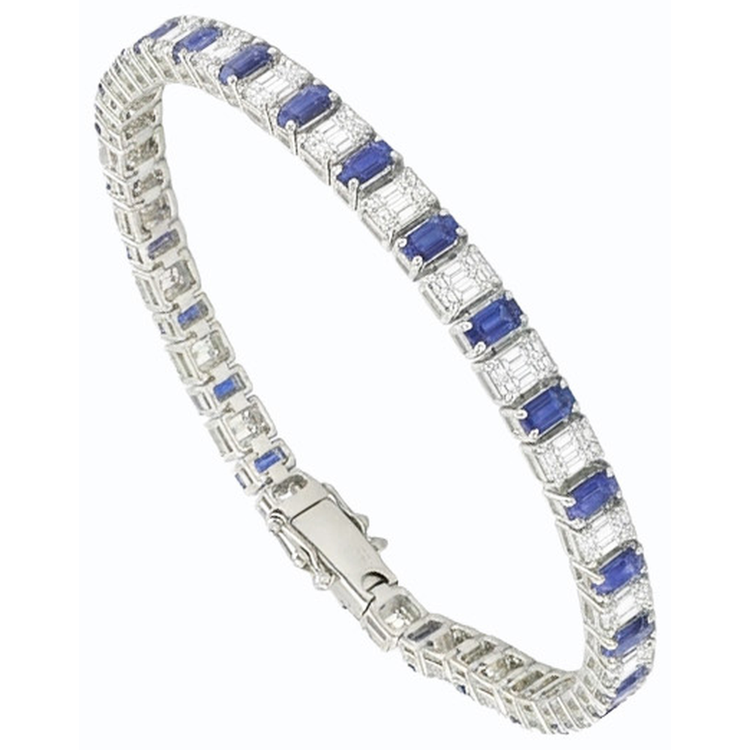 Bracelet Tennis Ceylan Saphir Diamant Naturels Extraits des Mines ( et non cultivés en laboratoire ) Émeraude Sertie De Griffes