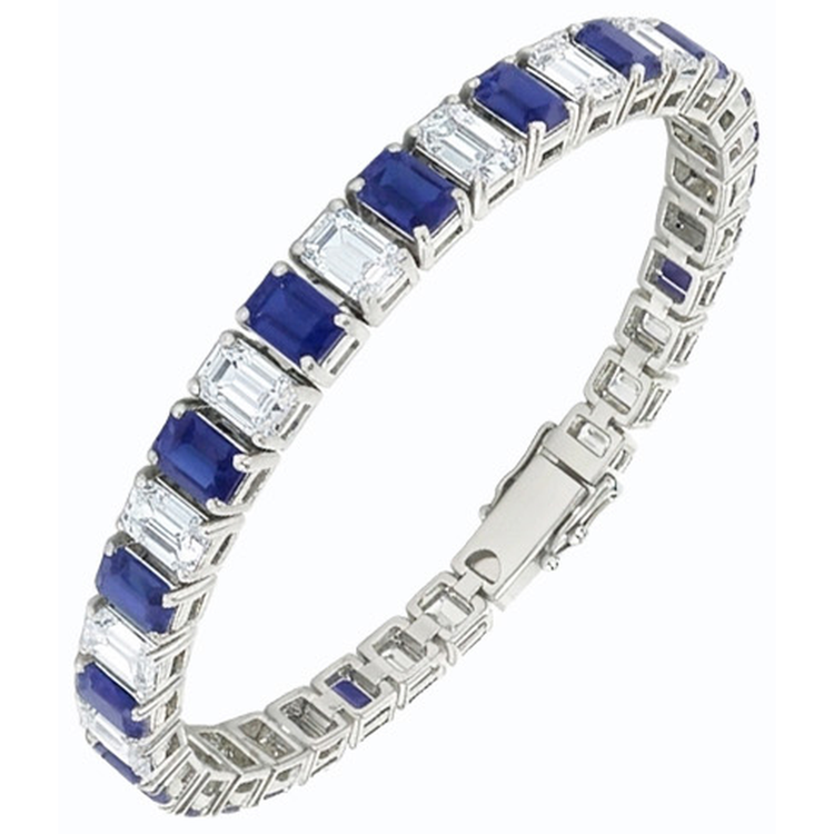 Bracelet Tennis Ceylan Saphir Diamant Naturels Extraits des Mines ( et non cultivés en laboratoire ) Émeraude Sertie De Griffes