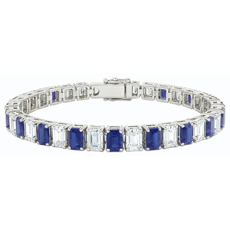 Bracelet Tennis Ceylan Saphir Diamant Naturels Extraits des Mines ( et non cultivés en laboratoire ) Émeraude Sertie De Griffes