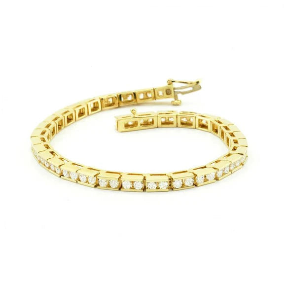 Bracelet Tennis De Style Basique à 3,30 Carats De Réel Diamants 14K D'Or Jaune