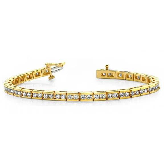 Bracelet Tennis De Style Basique à 3,30 Carats De Réel Diamants 14K D'Or Jaune