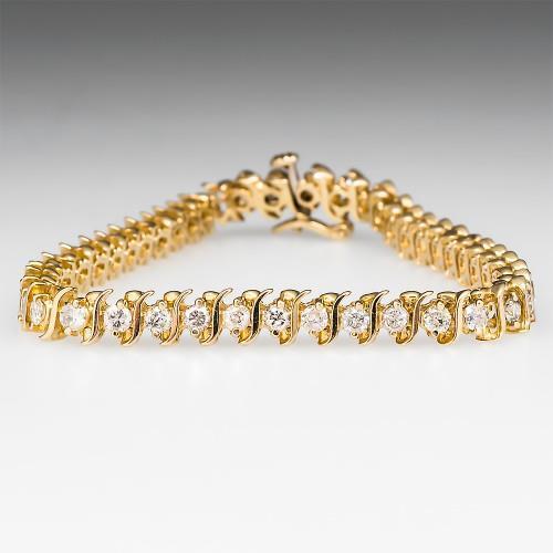 Bracelet Tennis De Style S En Lien à 3,60 Carats De Réel Diamants Ronds En Or Jaune