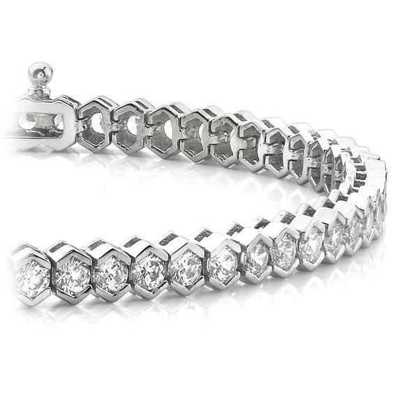 Bracelet Tennis Demi-Biseau En Or Blanc à 8,40 Cts De Réel Diamants Ronds