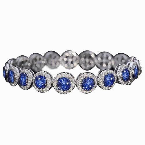 Bracelet Tennis Diamant Bijoux Saphir Bleu Ceylan