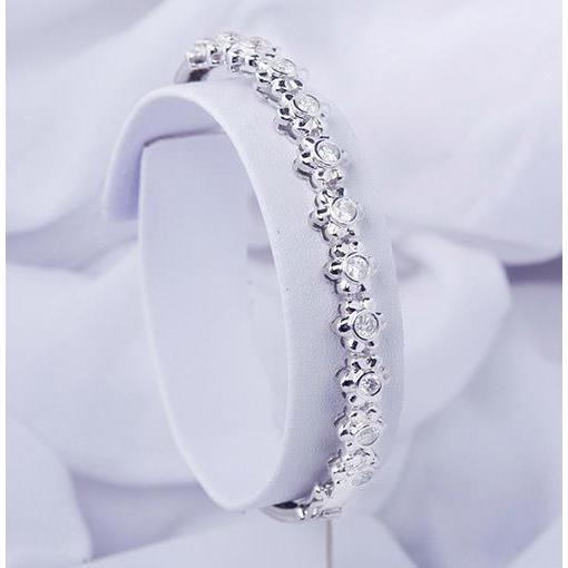 Bracelet Tennis En Biseau À 4,20 Ct De Véritable Diamants Ronds 14K D'Or Blanc Solide