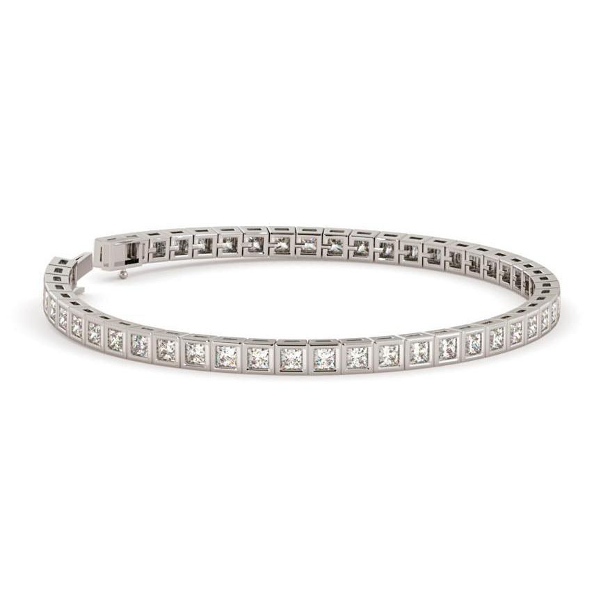 Bracelet Tennis En Biseau à 5,75 Carats De Réel Diamants Princesses 14K D'Or Blanc