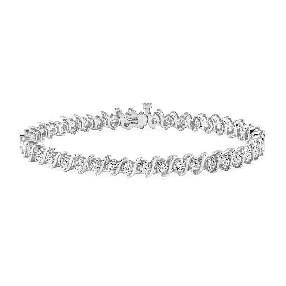 Bracelet Tennis En Lien De Style S A 6,30 Carats De Réel Diamants Ronds 14K D'Or Blanc