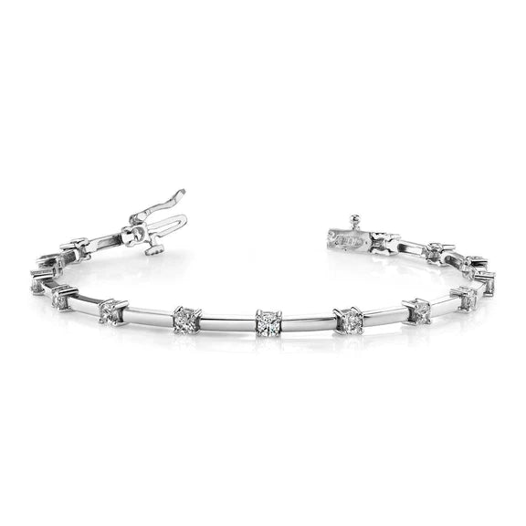 Bracelet Tennis En Or Blanc Pour Femme Avec Griffess à 3 Ct de Réel Diamants Ronds