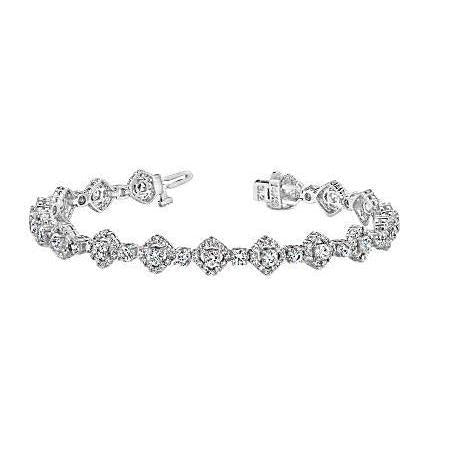 Bracelet Tennis En Or Blanc à 12 Carats De Réel Diamants Ronds Bijoux Nouveau
