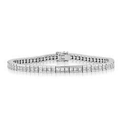 Bracelet Tennis En Or Blanc à 7 Carats De Réel Diamants Princesses