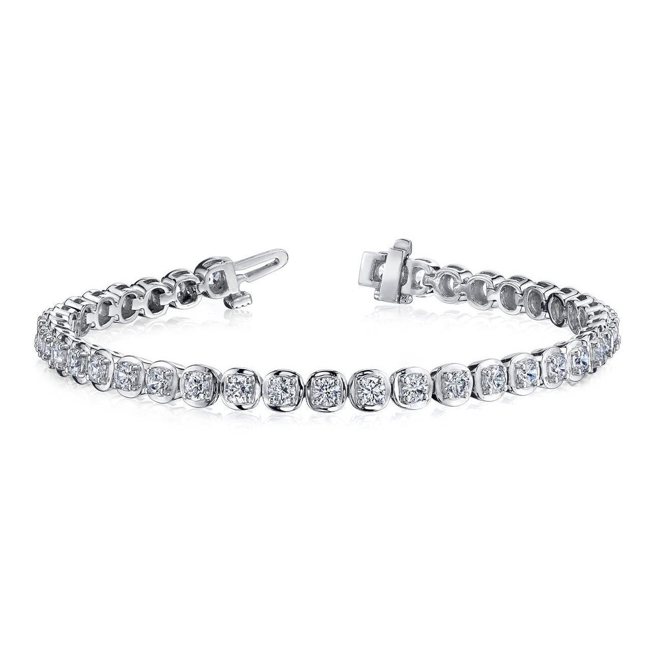 Bracelet Tennis En Or Blanc à 8 Carats De Réel Diamants Ronds