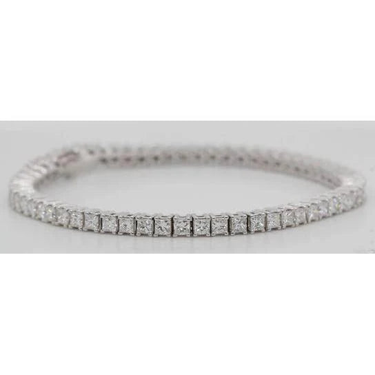 Bracelet Tennis En Or Blanc à 9 Carats De Réel Diamants Princesses Fixés Par Griffe