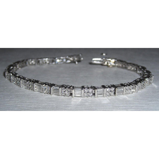 Bracelet Tennis En Or Blancs à 10 Carats De Véritable Diamants Baguettes