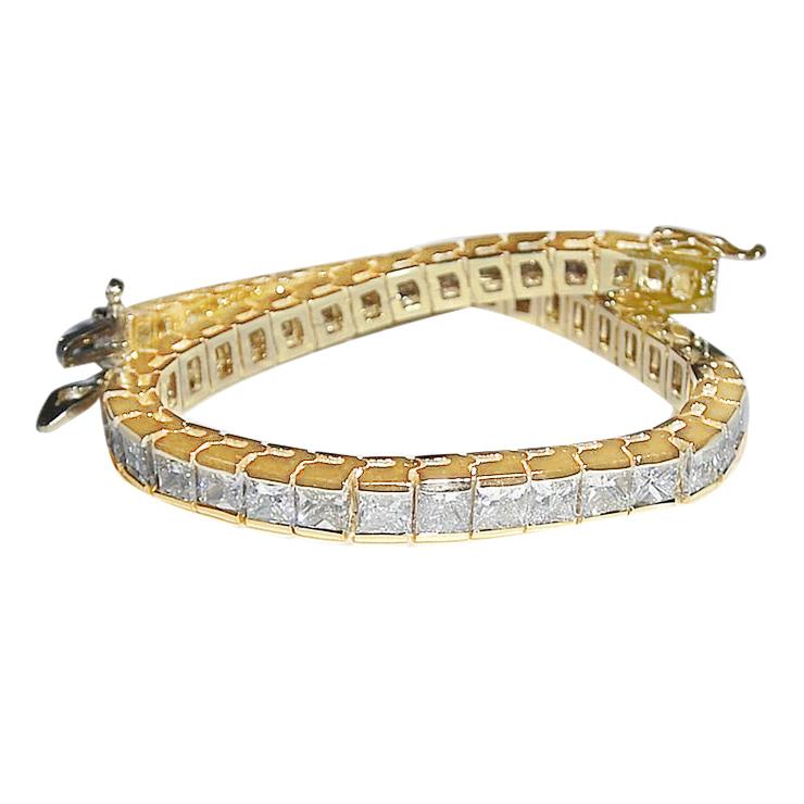 Bracelet Tennis En Or Jaune à 12,50 Carats De Véritable Diamants Princesses