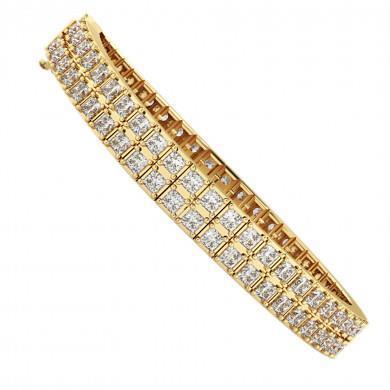 Bracelet Tennis En Or Jaune à 20 Ct De Réel Diamants Princesses Avec Griffes