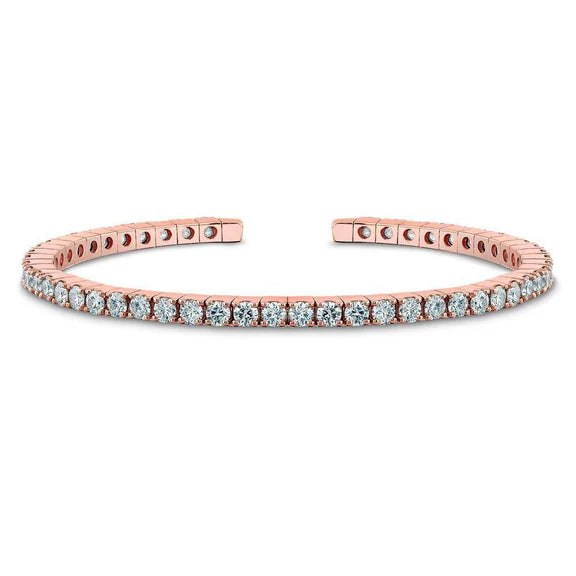 Bracelet Tennis En Or Rose 14 Carats Coupe Ronde 7.80 Carats Et Réel Diamants