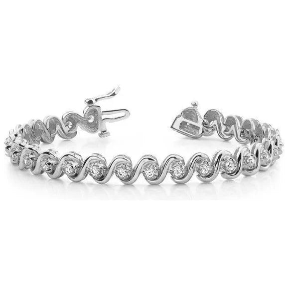 Bracelet Tennis En Style S Pour Femmes à 7 Carats De Réel Diamants Ronds 14K D'Or