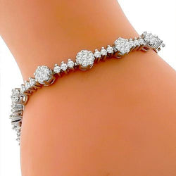 Bracelet Tennis Femme Naturel Diamant Rond Taille Brillant 5 Carats En Or Blanc