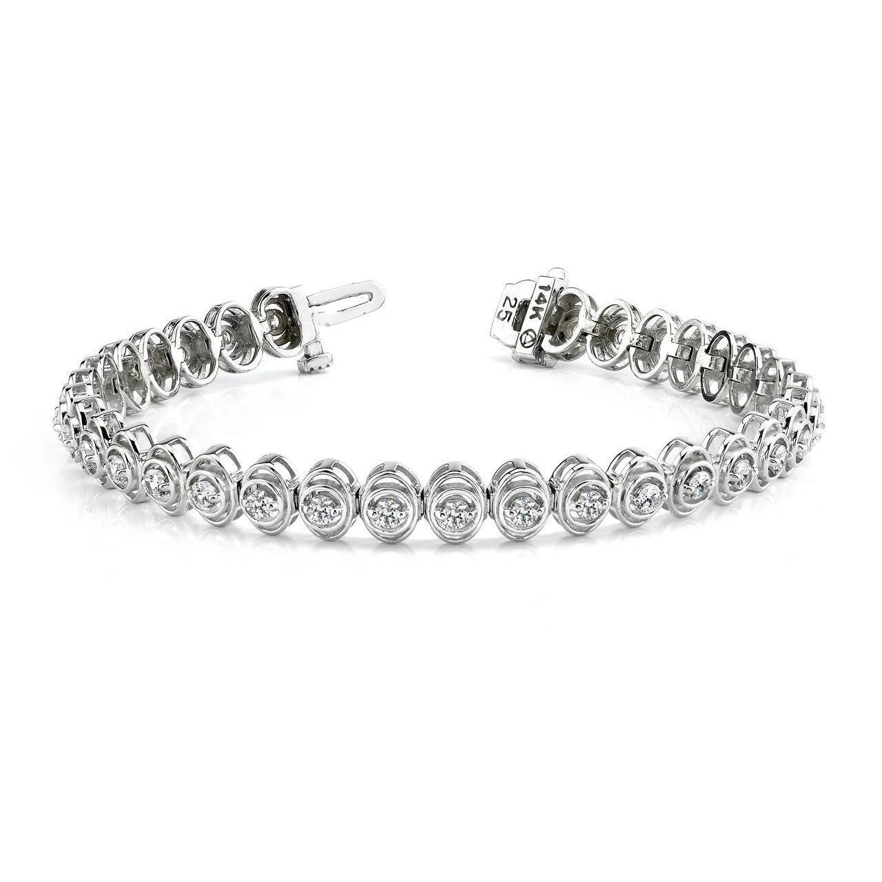 Bracelet Tennis Femme Or Blanc 14K Réel Diamant Taille Ronde 4 Carats