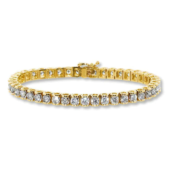 Bracelet Tennis Femme Réel Diamant Rond 8.5 Carats Bijoux En Or Jaune
