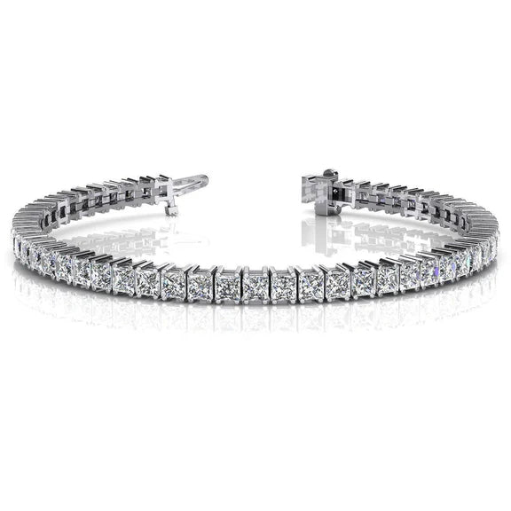 Bracelet Tennis Femme Réel Diamant Taille Princesse 11 Carats Or Blanc 14K