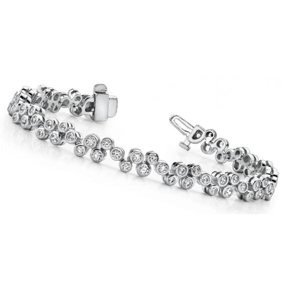 Bracelet Tennis Femme Réel Diamant Taille Ronde Or Blanc Fin 4 Carats