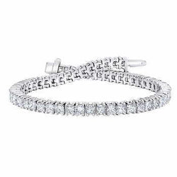 Bracelet Tennis Fin Véritable Diamant Princesse 10 Carats Or Blanc 14K
