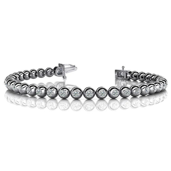 Bracelet Tennis Naturel Diamant Etincelant Serti Clos Or Blanc 8 Carats 14K