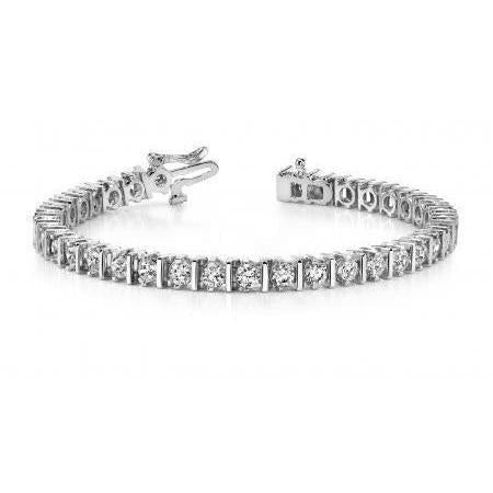 Bracelet Tennis Naturel Diamant Rond Serti 2 Griffes Or 7.60 Carats Blanc 14K