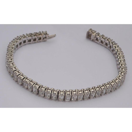 Bracelet Tennis Naturel Diamant Taille Émeraude 22.50 Carats Or Blanc 14K