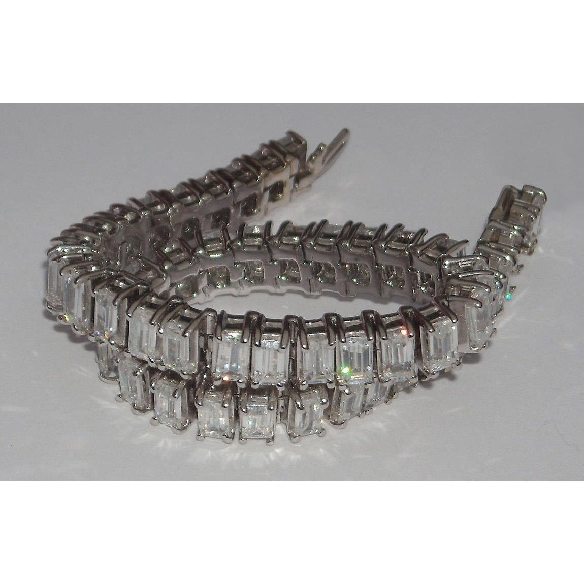 Bracelet Tennis Naturel Diamant Taille Émeraude 22.50 Carats Or Blanc 14K