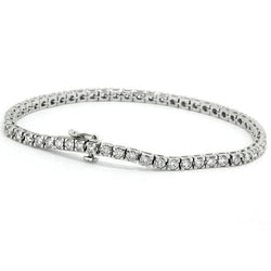 Bracelet Tennis Naturel Diamants Coupe Ronde 4.50 Ct Serti Griffes Or Blanc 14K