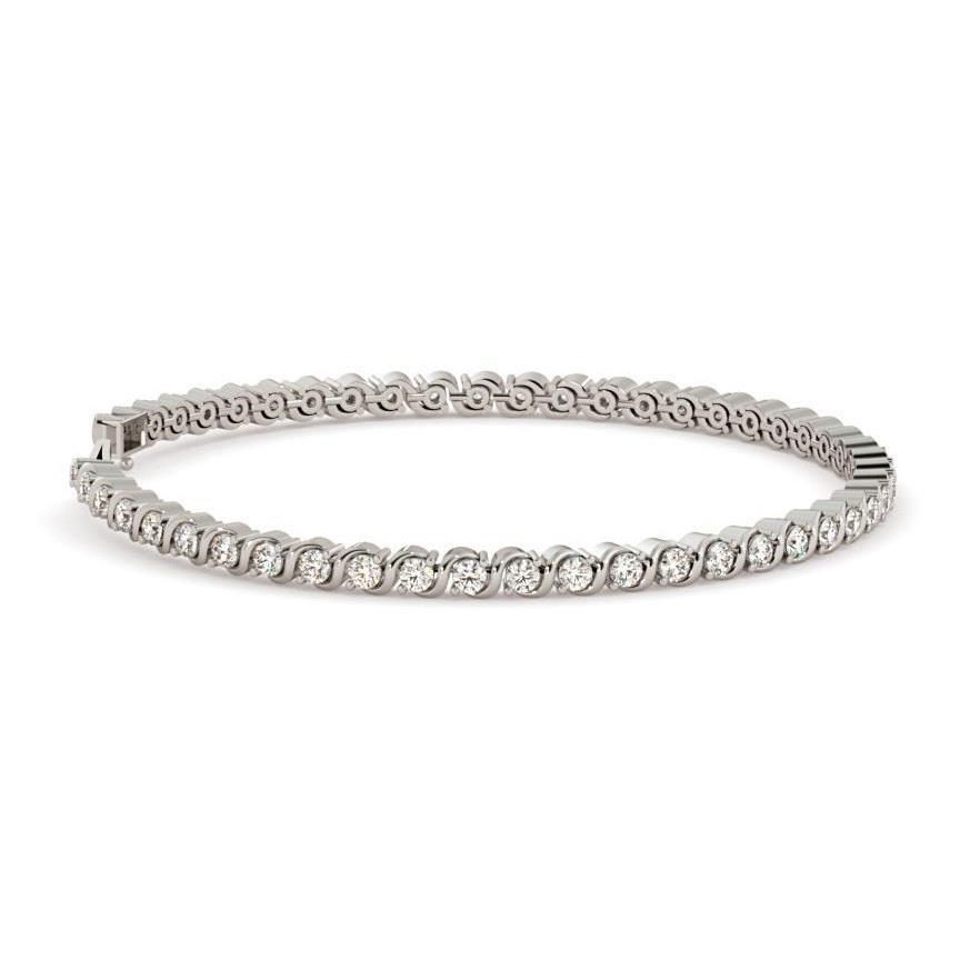 Bracelet Tennis Naturel Diamants Taille Brillant 5 Carats Or Blanc 14K