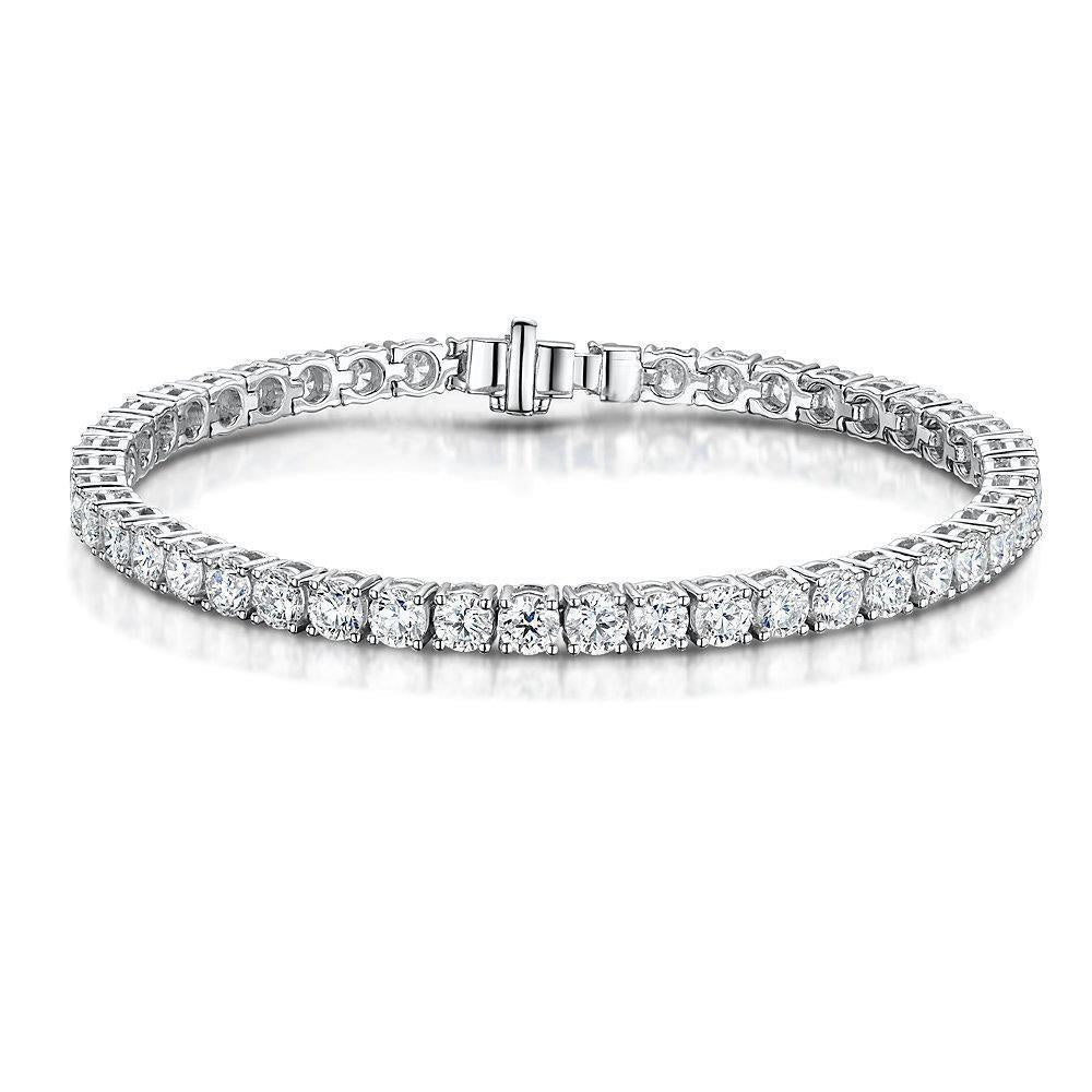 Bracelet Tennis Naturel Diamants Taille Ronde 8.40 Carats Or Blanc 14K