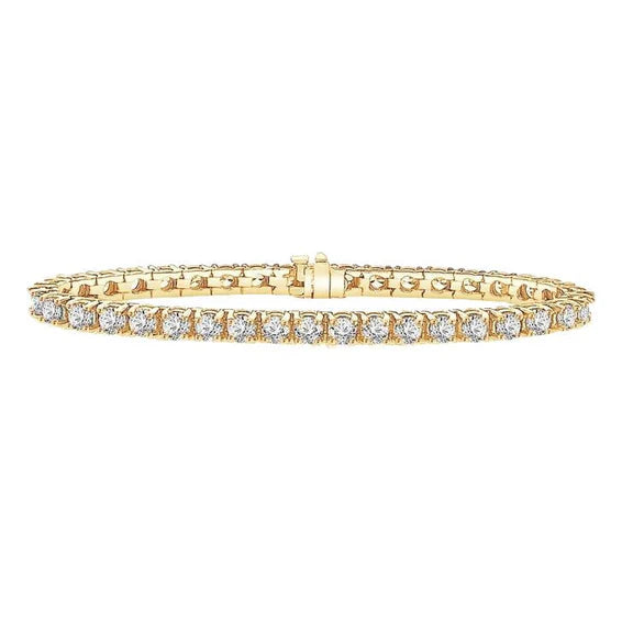 Bracelet Tennis Or Jaune Réel Diamants Ronds 12 Carats 14K