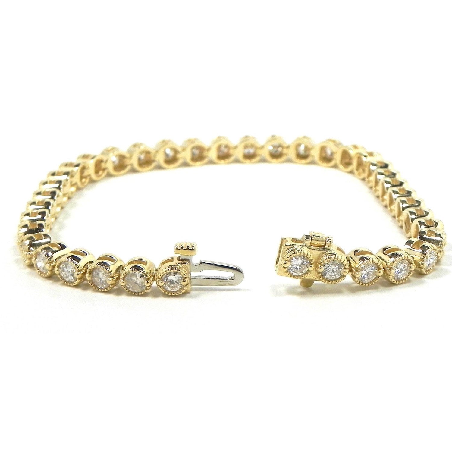 Bracelet Tennis Pour Femme à 10 Carats De Naturel Diamants Ronds 14K D'Or Jaune