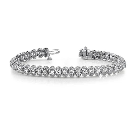 Bracelet Tennis Pour Femmes à 5,40 Carats De Réel Diamants Ronds 14K D'Or Blanc